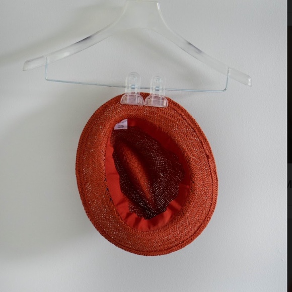 Orange Straw Hat with Printed Trim - Picture 2 of 4